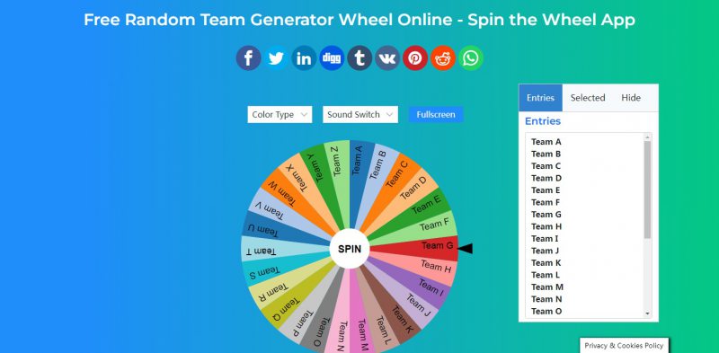 Random Team Generator Wheel
